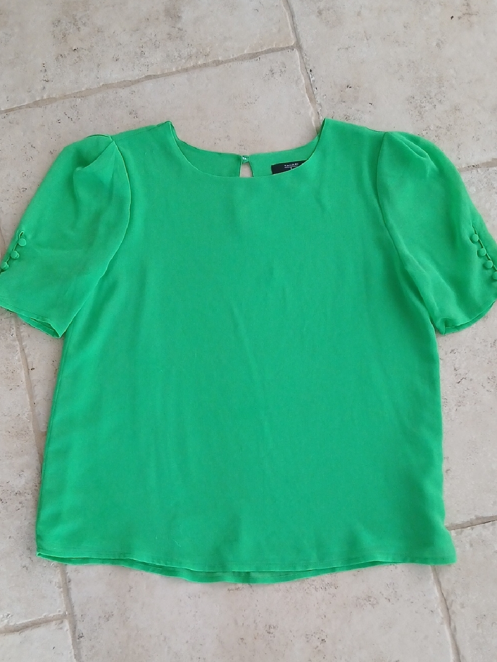 Tahari Womens Size Small Petite Emerald Green Short-Sleeve Blouse